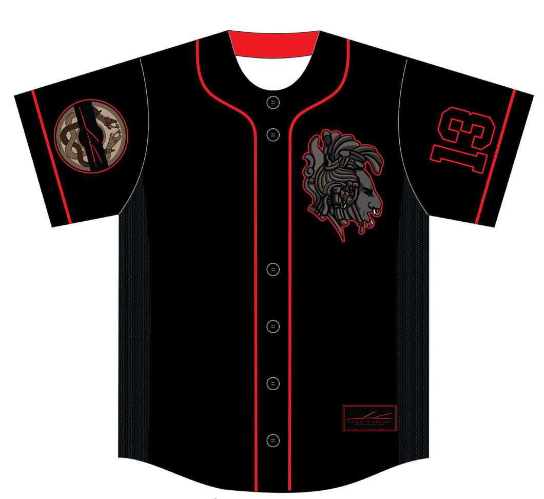 AZTEK HEAD BASEBALL JERSEY (BLACK)